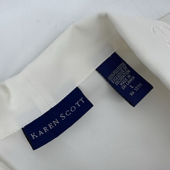 Vintage Karen Scott Button Up Blouse Fancy Collar Embroidered Ivory Womens Large - Picture 10 of 12